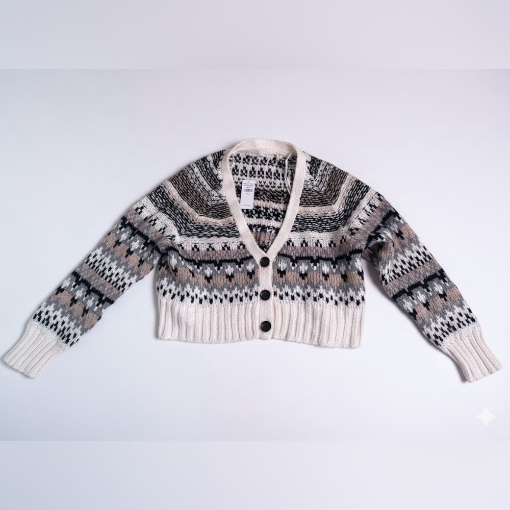 American Eagle Outfitters Cream and Black Patterned Cardigan